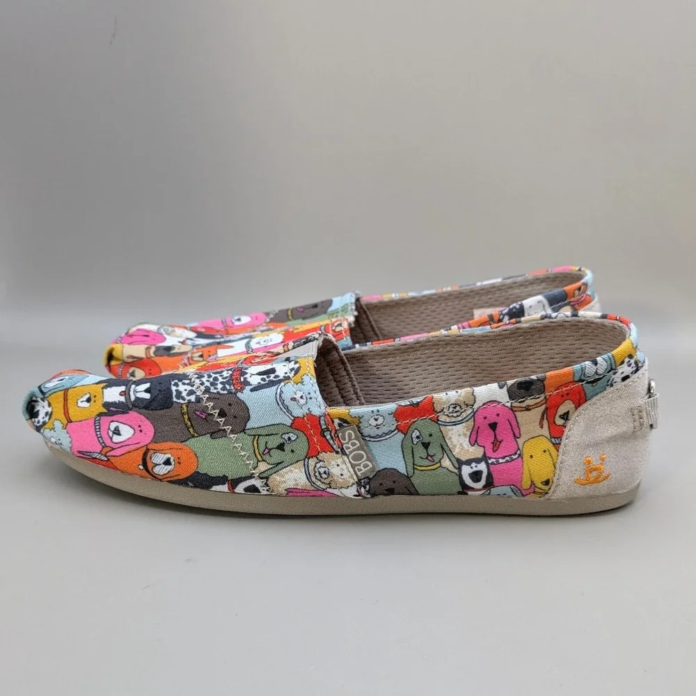 Bobs Skechers Dog Woof Party 34389 Multi Color Cartoon Comfort Sneakers Womens 7